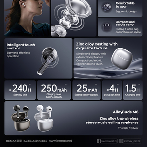 AlloyBuds M6 Zinc TWS Earphones Stereo Sound Touch Controls & Design <b>Wireless</b> Earbuds for Music Calls Zinc TWS Earph - Product Image 3