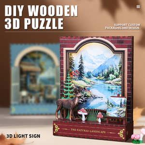 OCHOICE ชุดประกอบฉากหนังสือธีมภูเขา ป่า กวาง พร้อมไฟ LED ของตกแต่งจิ๋ว DIY สำหรับผู้ใหญ่ ตัวต่อไม้ 3 มิติ  ขั้นต่ำในการสั่งซื้อ 1 ชุด - Product Image 2