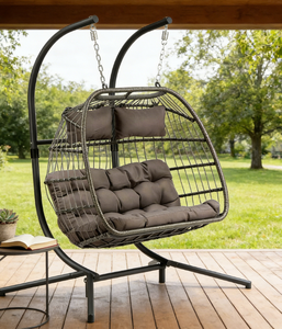 Chaise d'automne en rotin durable, confortable et de haute qualité, balançoire surdimensionnée en forme d'œuf pour 2 personnes - Product Image 5