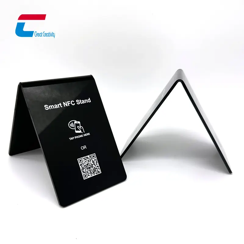 Customize QR code nfc double side table stand instagram nfc acrylic google review menu stand