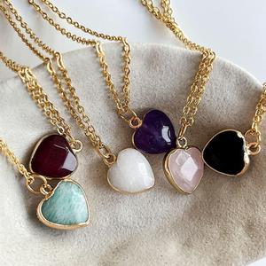 قلادة G4632 بالجملة من الفولاذ المقاوم للصدأ مع حجر طبيعي من الأمازونيت أو الأميثيست أو الكوارتز الوردي على شكل قلب، مجوهرات عصرية - Product Image 2