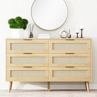 Commode de rangement minimaliste en rotin et MDF à 6 tiroirs, écologique, durable et moderne, pour chambre à coucher, salon, entrée et hôtel