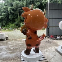 Patung Sapi Bunga Kartun FRP Penjualan Langsung Pabrik Model Hewan Dekorasi Fiberglass Luar Ruangan Figur Maskot