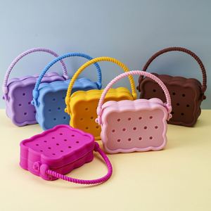 Cute PVC Hole Bag Square Earphones Candy Color Beach <b>Storage</b> DIY Tote Bag with Customized Color & Fashion Design - Product Image 2