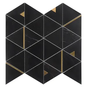 Hotel de luxo ouro negro triângulo pedra cozinha banheiro parede mosaico telha backsplash com metal cobre mármore mosaico