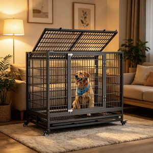 <span class=keywords><strong>Jaula</strong></span> para <span class=keywords><strong>Perros</strong></span> Resistente de Acero Inoxidable con Ruedas y Bandeja, Caseta Grande para Mascotas de Interior con Puertas Dobles y Apertura Superior, Caja de Entrenamiento - Product Image 1