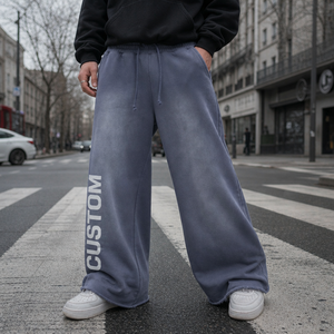 Pantalon de jogging ample pour homme, style streetwear personnalisé, 100% coton, double taille, imprimé, avec bande latérale, délavé à l'acide et effet soleil, coupe large - Product Image 3