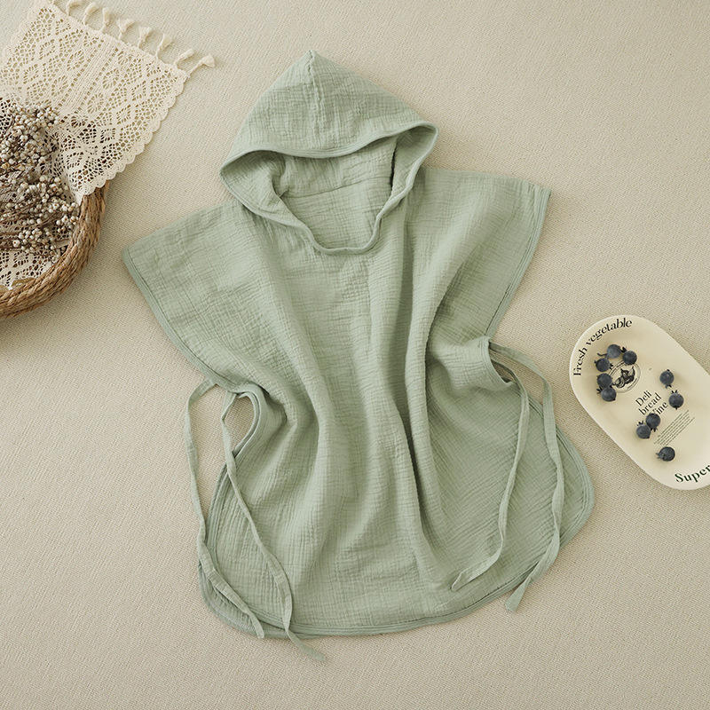 Baby Hooded Bathrobe 100% Cotton Solid Color Absorbent Wearable Towel ...