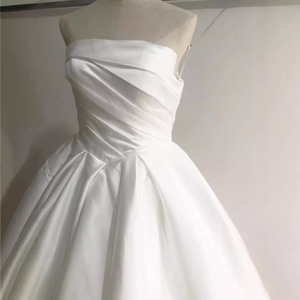 Strapless Satin Wedding Dress Ball Gown Natural Waistline Long Train Simple Style For Brides - Product Image 1