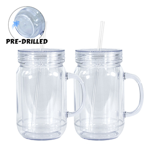 <strong>Wholesale</strong> Pre-drilled 20oz <strong>Mason</strong> Double Wall <strong>Plastic</strong> <strong>Tumbler</strong> for Food and Beverage Storage &amp; Mug Container - Product Image 1