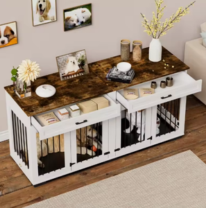 מודרני כלב עץ גדול מודרני עם דלתות כפול ו 2 מגשים כבדים סלון לחיות מחמד כלוב ל 2 כלבים - Product Image 3