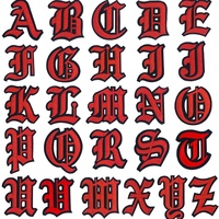 Patchs de lettres thermocollants gothiques en fer forgé style Old English A-Z, brodés, alphabet universitaire, monogramme, patch personnalisé avec nom pour veste Letterman