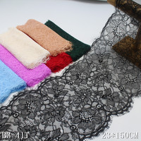 Harga Grosir Kain Lace Prancis Chantilly Hitam 1,5m dengan Hiasan Bunga dan Bulu Mata untuk Lingerie Wanita, Dapat Disesuaikan