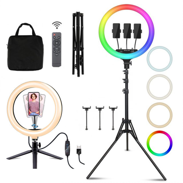 Ring Fill Light Phone Holder Portable RGB 18 Inch 46cm Led Circle Ring Light with Tripod Stand Selfie LIGHT