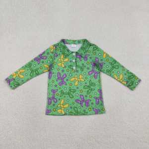BT1389 rts green mardi gras print Boutique green Top for Baby Boy long Sleeve Infant T-shirt <b>Children's</b> Clothe - Product Image 1