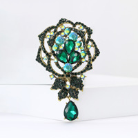 Broche vintage en forme de goutte d'eau avec fleur de rose, cristal et filigrane doré antique, ornée de strass, pour femme, cadeau de mariage, bijou de fête