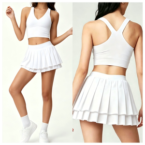 Ensemble de yoga d'été pour le commerce extérieur : débardeur plissé double couche et jupe de tennis pour le cyclisme en extérieur et les tenues de sport actives - Product Image 1