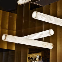 Lustre LED moderne de luxe décoratif en marbre et aluminium, suspension pour plafond haut, luminaires suspendus en albâtre naturel, colonne circulaire