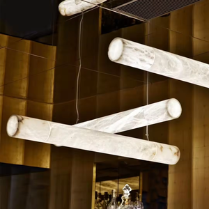 Lustre à LED moderne de luxe décoratif en marbre et aluminium Suspension Lampes suspendues à haut plafond <span class=keywords><strong>Colonne</strong></span> circulaire en albâtre naturel - Product Image 2