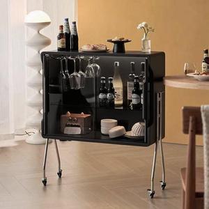 Retro Style Living Room Movable Glass Wine Cabinet With Wheels Storage Display Sideboard For Sofa Or Entryway - Product Image 3