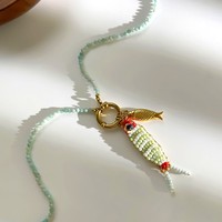 Collier DIY en acier inoxydable avec breloque en forme de poisson et pierre naturelle, bijoux de plage estivaux vibrants pour femmes