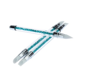 Lot de 3 pinceaux à ongles en silicone avec manche en strass bleus, pour détails et nail art, pour la conception de vernis gel - Product Image 1