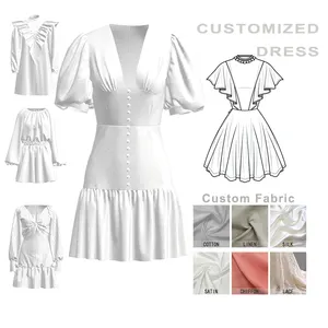 원 스톱 커스터마이즈 디자인 서비스 여성용 여름 새로운 디자인 핏 플레어 우아한 화이트 드레스