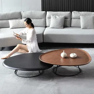 Tavolino doppio Design moderno in legno massello con struttura in metallo CECF012