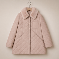 Abrigo de mezcla de lana de oveja rosa suave y pelo de camello con cuello de piel de visón, chaqueta acolchada de longitud media