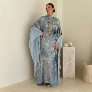 Robe Abaya pour femmes pour l'Aïd, robe musulmane en <span class=keywords><strong>mousseline</strong></span> de soie, patchwork, Ramadan, manches chauve-souris, Maroc, Dubaï, Jalabiya, Kaftan, Vestidos Largos, robe longue arabe - Product Image 4