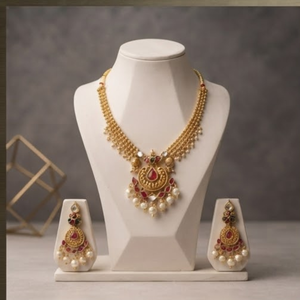 Conjunto de Collar y Aretes con Cuentas Doradas, Joyería Étnica para Bodas y Fiestas para Mujeres - Product Image 5