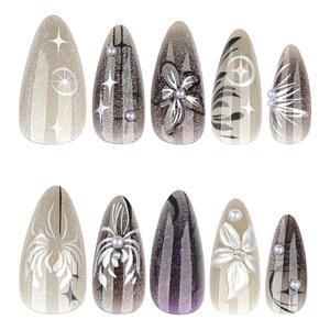 Unghie Finte Adesive Francesi a Copertura Totale, Colore Scuro, Stile Sweetie Spicy, Alta Qualità, Effetto 3D Stereo, Motivo Serpente <span class=keywords><strong>Nero</strong></span>, Semplici e Facili da Applicare - Product Image 5