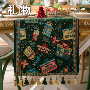 Camino <span class=keywords><strong>de</strong></span> <span class=keywords><strong>Mesa</strong></span> Navideño Estilo Americano, Decoración Retro Jacquard <span class=keywords><strong>para</strong></span> <span class=keywords><strong>Mesa</strong></span> <span class=keywords><strong>de</strong></span> Comedor, Tira Larga con Borlas, Venta al por Mayor - Product Image 6