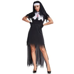 Costume d'Halloween S-3XL, Robe longue de sœur démoniaque effrayante, Robe de nonne sanglante Spooktacular pour femme, Déguisement de cosplay - Product Image 2