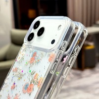 Coque de téléphone portable antichoc transparente en résine époxy avec fleurs et paillettes pour iPhone 17 16 15