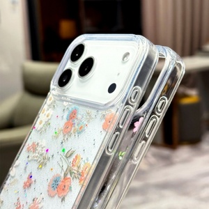 Funda transparente de resina epoxi con purpurina floral para iPhone 17 16 15, antichoque, protectora trasera - Product Image 3