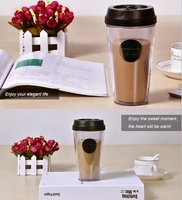Logo personnalisé Gobelet à café de voyage isolé à double paroi recyclable Tasses étanches réutilisables Boissons en plastique