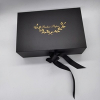 Boîte d'emballage noire en satin de luxe, boîte pliante pour cadeau