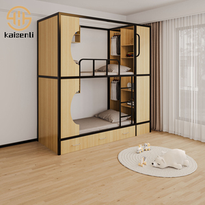 Cama litera cápsula con enchufe integrado, almacenamiento bajo la cama que ahorra espacio, estantería interior para libros, para hostales juveniles. - Product Image 1