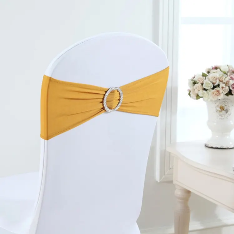 Faixa para cadeira de banquete, laço de casamento em spandex, laços dourados, laços decorativos para cadeiras, atacado