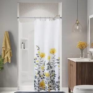 農家のシャワーカーテン3D印刷黄色い花の生地のシャワーカーテン防水