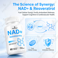 Capsules de complément alimentaire OEM 2-en-1 NAD+ et Resvératrol pour stimuler l'énergie des mitochondries, la clarté cérébrale et le renouvellement cellulaire, bien-être quotidien