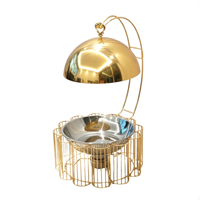 Réchaud de buffet doré en acier inoxydable avec base en forme de fleur, ensemble chauffe-plats suspendu pour mariage et fête d'anniversaire