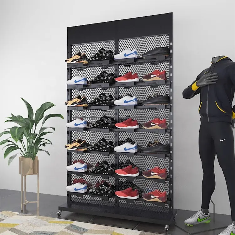 Metal Customized Black Powder Coating Double Side Shoe Rack Display Rack with Shoe Shelves