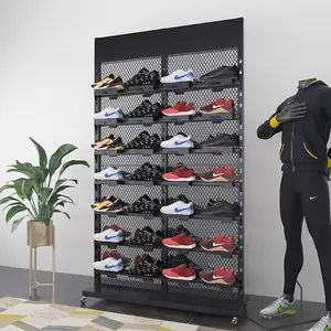 Estante de exhibición de doble cara con recubrimiento de polvo negro personalizado de metal con estantes para zapatos