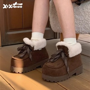Bottes d'hiver pour femmes XIXITIAO, bottes à lacets tendance, doublure en polaire chaude, bottes à plateforme imperméables antidérapantes pour l'extérieur - Product Image 1