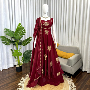 Traje Anarkali Bordado para Mujer, Estilo Salwar Kameez Indio, Corte Holgado, Modal, con Dupatta, para Bodas y Fiestas - Product Image 1