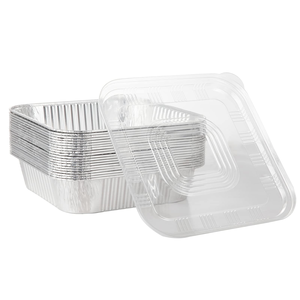 Bandeja Cuadrada de Aluminio de 8x8 Pulgadas (20.5 cm) con Tapa, Contenedor Desechable para Alimentos para Llevar con Cubierta de Plástico - Product Image 2