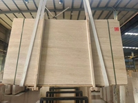 Travertin mexicain romain poli, moderne, à rayures de bois naturel, écologique, imperméable, pour murs de salle de bain et de salle à manger