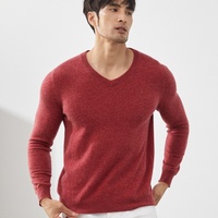 100% Kasmir Murni Musim Gugur Musim Dingin 2025 Sweater Pria Kerah V Lengan Panjang Longgar Kasual Rajutan Warna Solid Ketahanan Warna Tinggi